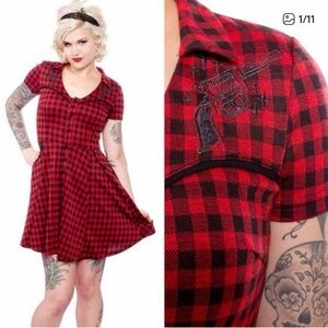 NWT Sourpuss Gunslinger Red Plaid Women's Dress